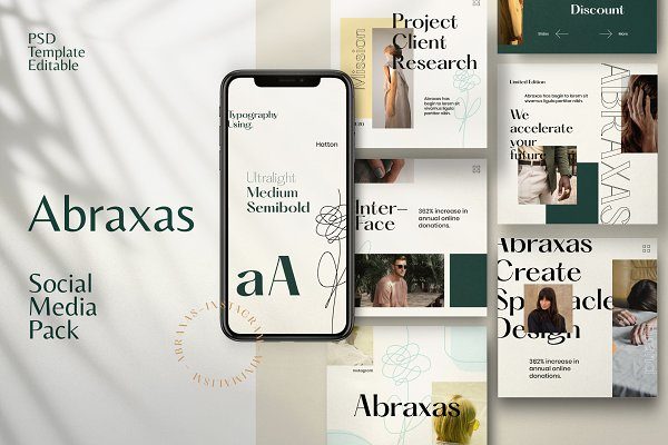 潮流品牌新媒体推广海报设计模板 Abraxas – Social Media Brand