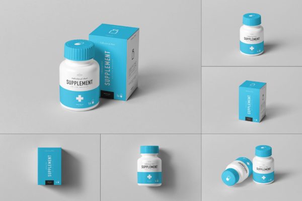 医疗药瓶包装盒样机模板 Supplement Jar & Box Mockup 8