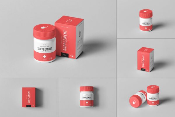 医疗药瓶补充罐包装盒样机模板 Supplement Jar & Box Mockup 7