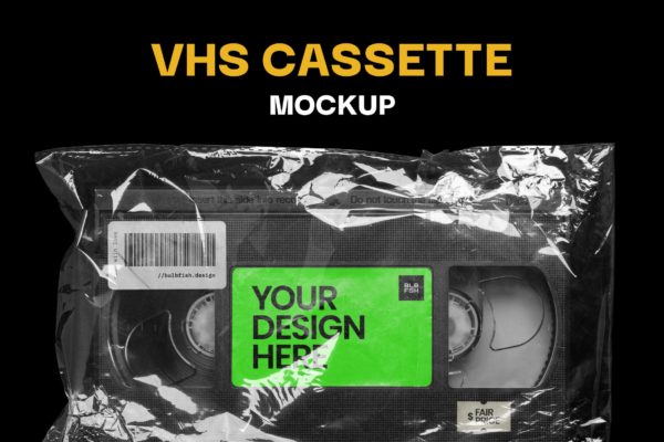 潮流复古磁带塑料包装袋样机模板 Video Cassette Mockup