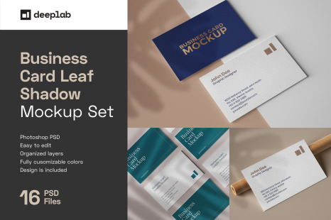 16款光影商务名片展示PSD样机 Business Card Mockup Set With Overlay Shadow