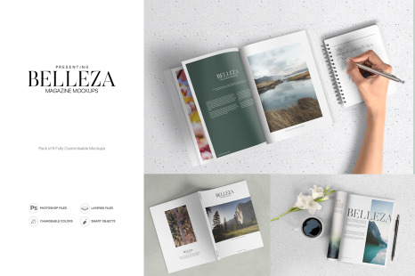 6款A4杂志画册设计样机模板 Belleza – A4 Magazine Mockups Pack