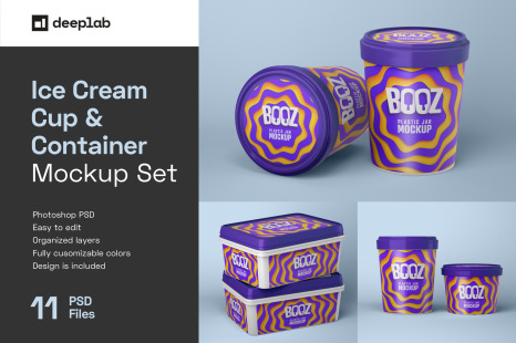 11款冰淇淋杯包装盒样机模板 Ice Cream Cup Mockup Set | Ice Cream Box