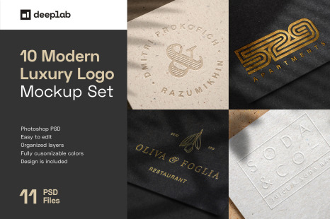 10款烫金压印徽标标志印刷工艺展示样机 Modern Luxury Logo Mockup Set 2