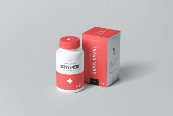 9款医疗药瓶补充罐包装盒PSD样机 Supplement Jar & Box Mockup 6