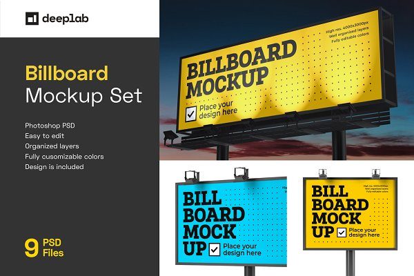 9款户外广告牌设计模拟展示样机 Billboard Mockup Set