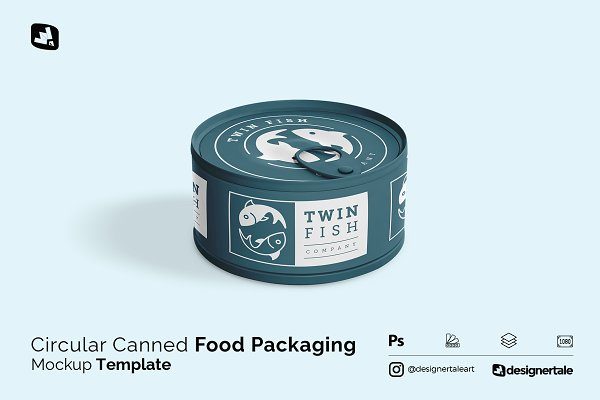 圆形食品罐头金属罐样机模板 Circular Can Food Packaging Mockup