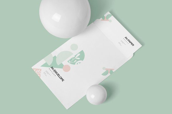 A4信纸办公用品样机模板 A4 Size Paper Envelope Mockups