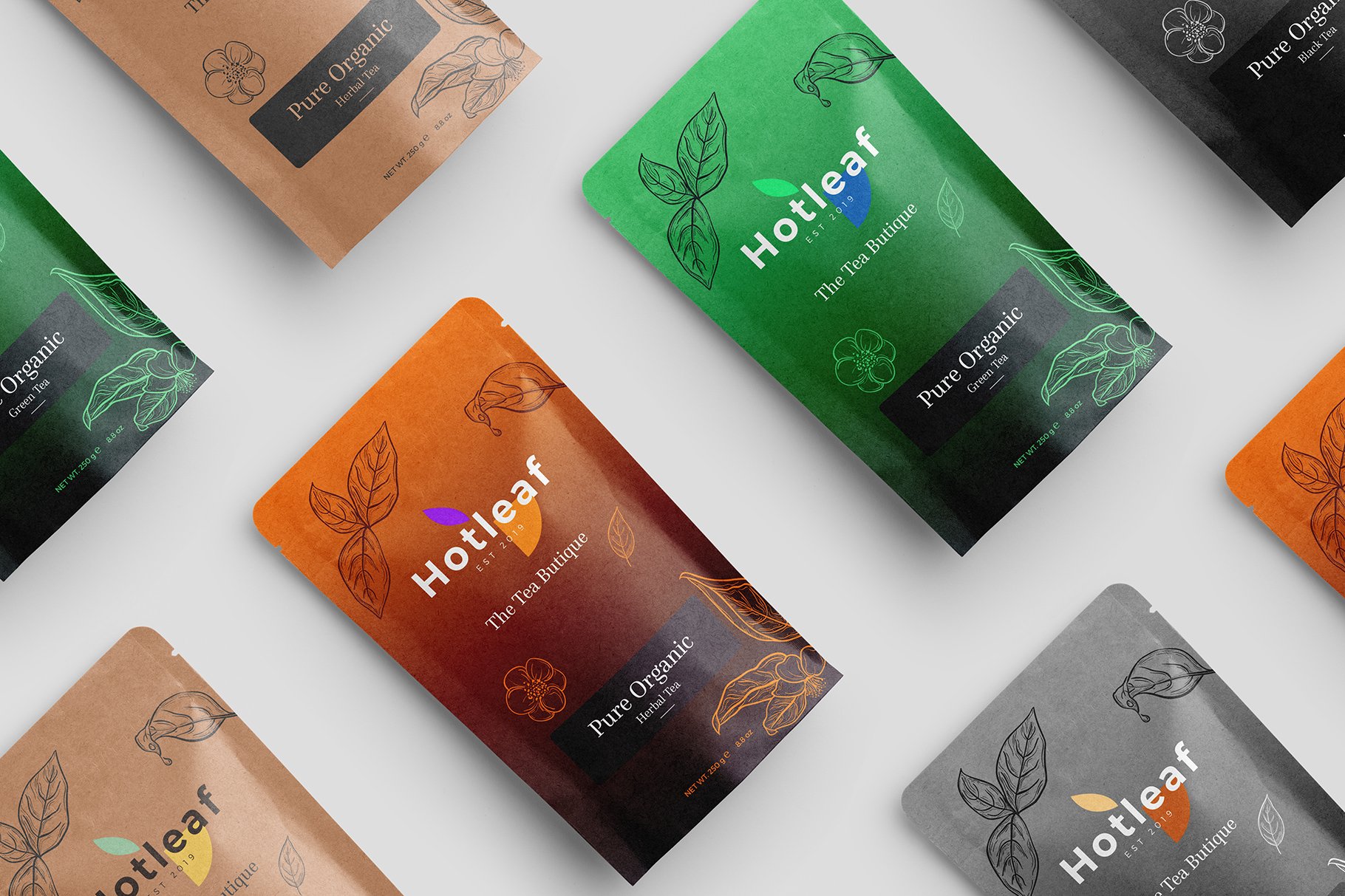 日系簡約茶藝品牌文具包裝psd樣機hotleaf–teahousebrandingmockups