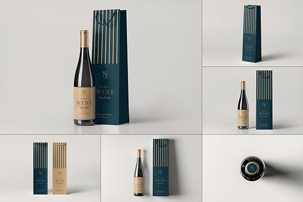 葡萄酒瓶包装袋样机模板 Wine Bag & Bottle Mockup 2