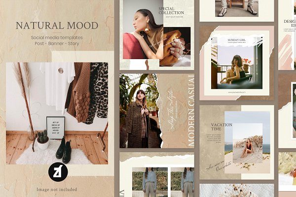 潮流服装品牌推广新媒体海报模板 Natural Mood Social Media Graphic Templates