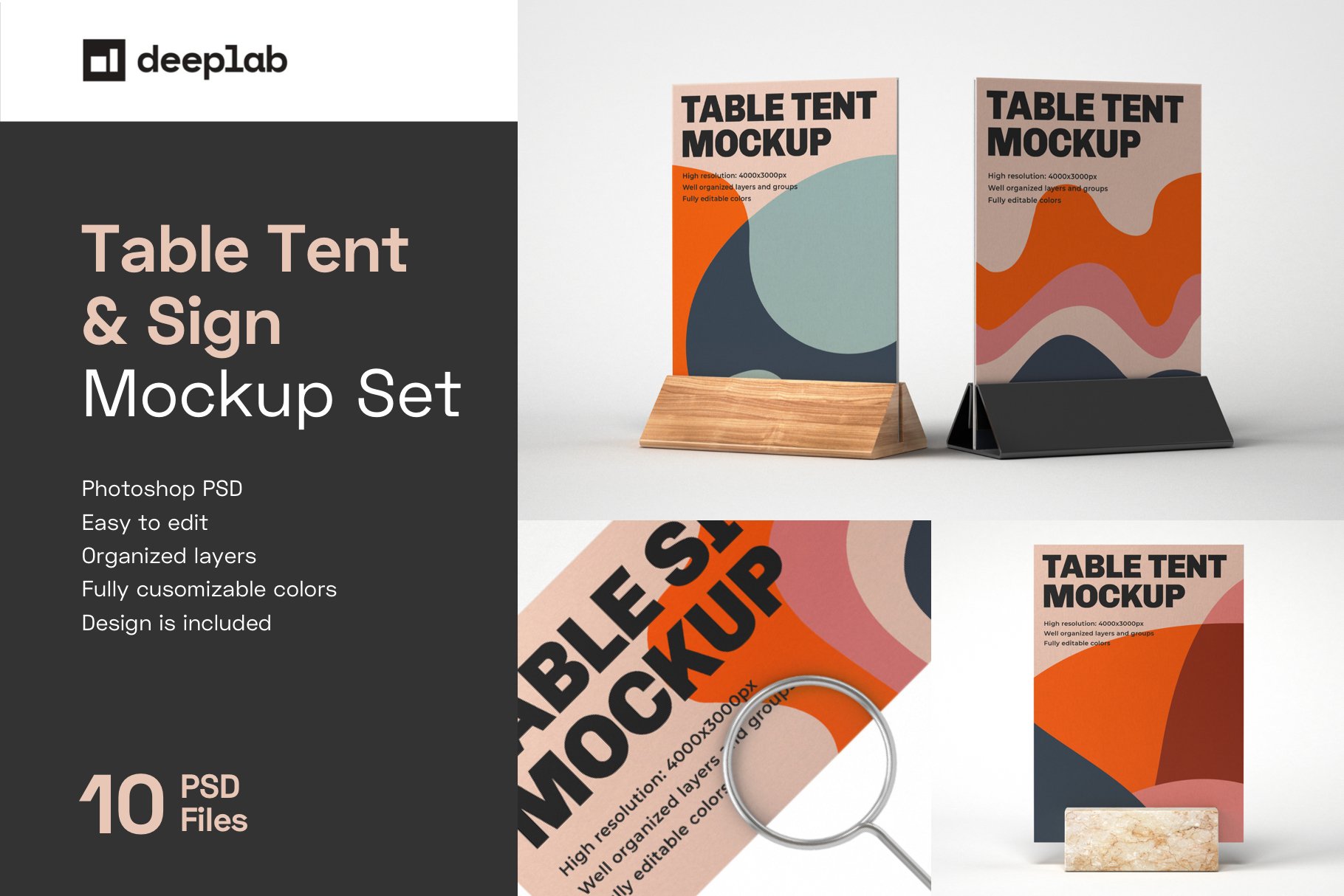10款餐厅菜单展架PSD样机 Table Tent and Sign Mockup Set插图