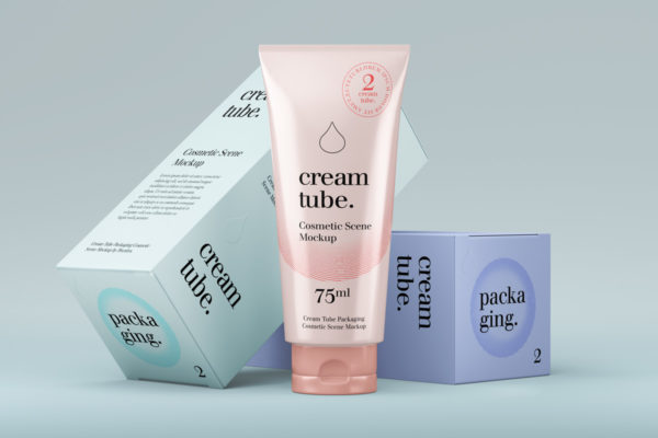 时尚化妆品护手霜软管包装盒样机模板 Cosmetic Psd Cream Tube Mockup Vol2