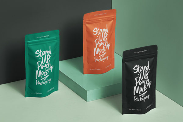 立式食品小零食塑料自封袋设计展示样机模板 Packaging Psd Stand Up Pouch Mockup