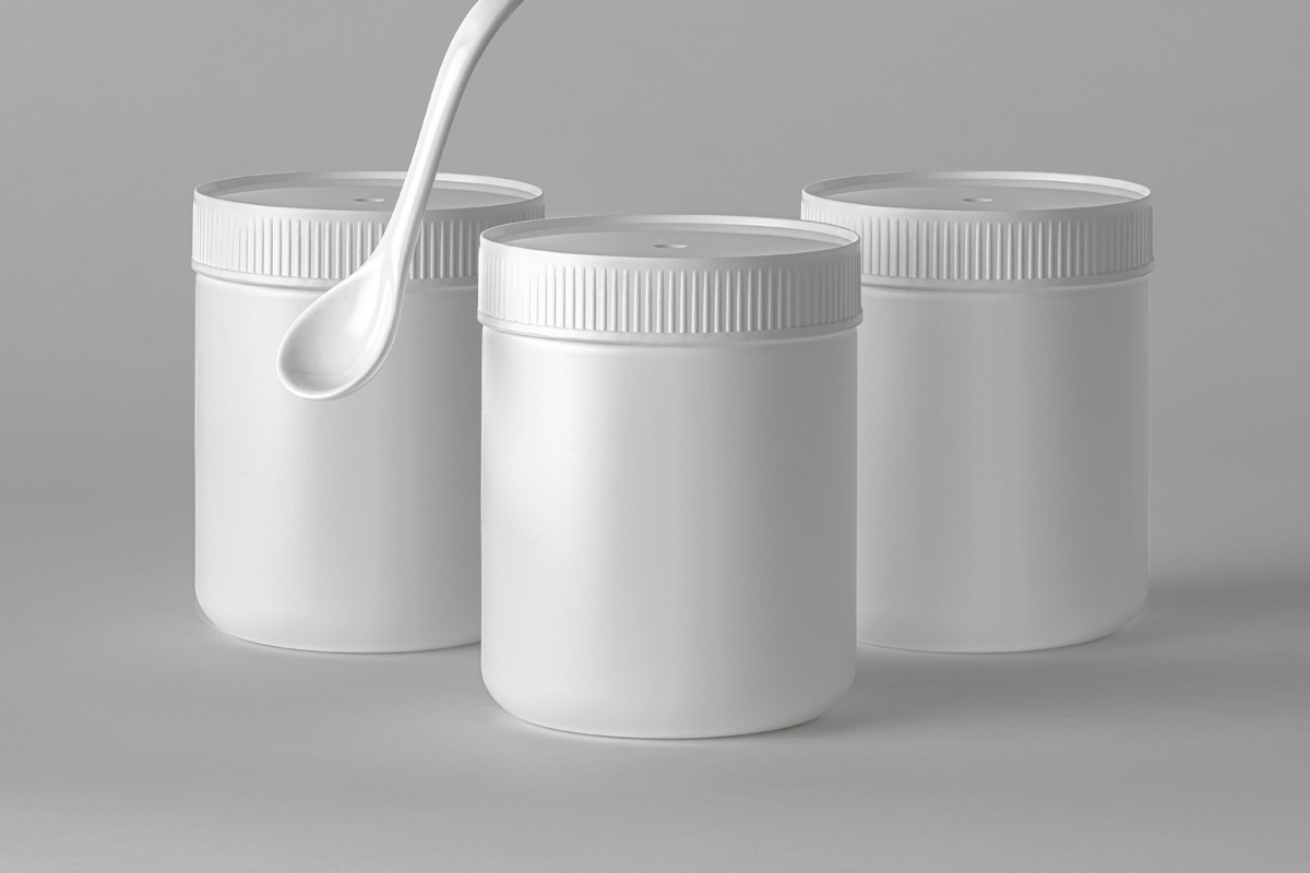 食品塑料密封罐包装设计智能贴图psd样机 protein psd container mock