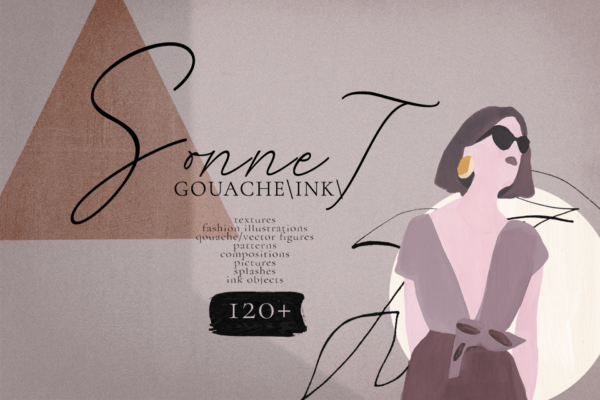 当代抽象女孩几何图形矢量插图素材 Sonnet – Abstract Contemporary Gouache / Ink Set