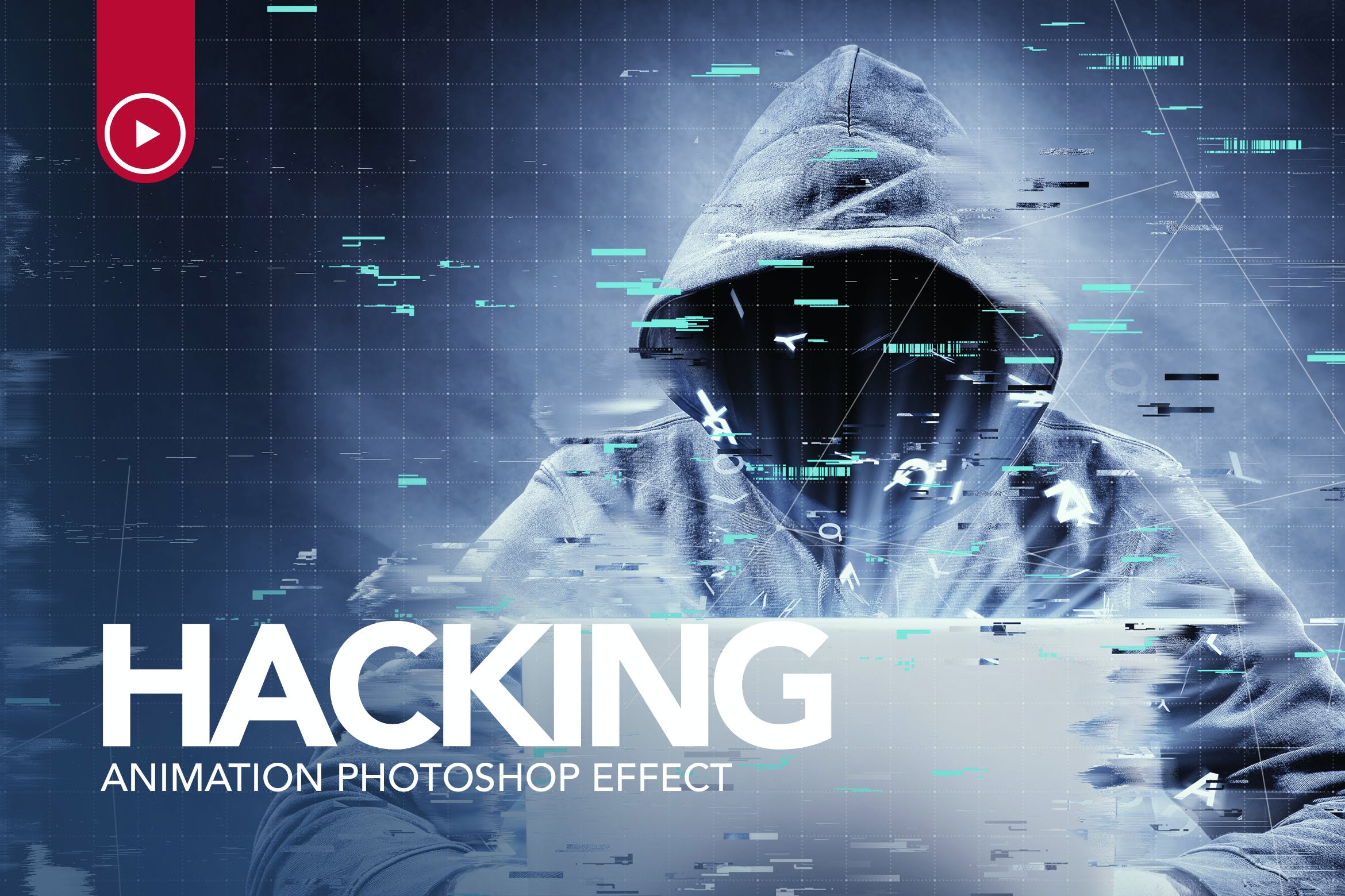 区块链黑客图片后期处理效果ps动作 hacking animation photoshop