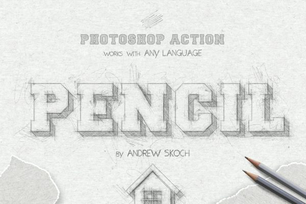 4种文字铅笔素描处理效果PS动作 Pencil Sketch – Photoshop Action