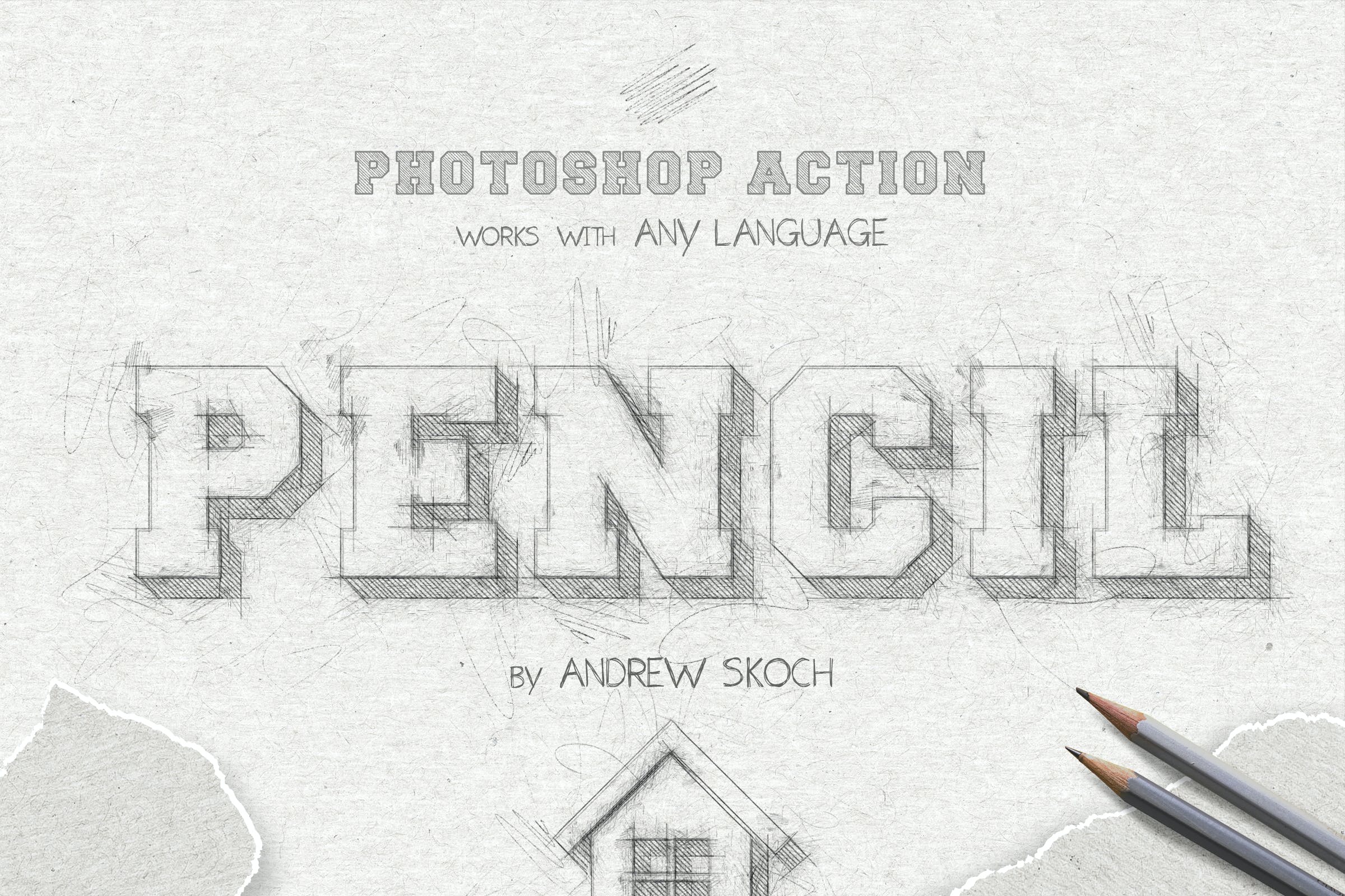 4种文字铅笔素描处理效果ps动作pencil Sketch Photoshop Action 早道大咖