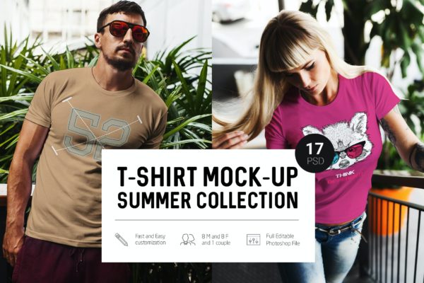 17款夏季T恤衫印花设计展示样机模板 T-Shirt Mockup Summer Edition