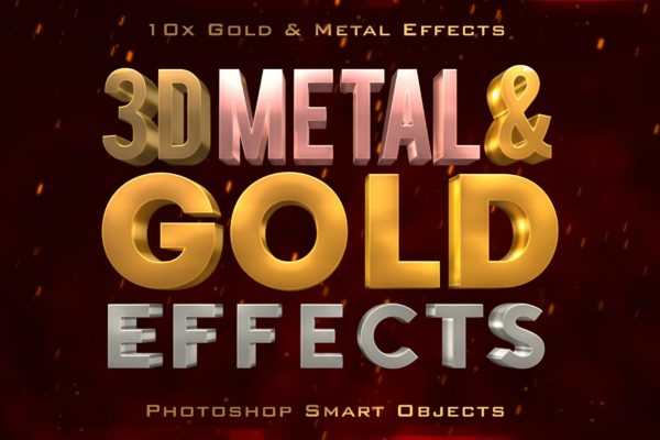 10款3D金属＆黄金字体效果PSD模板 3D Metal & Gold Effects