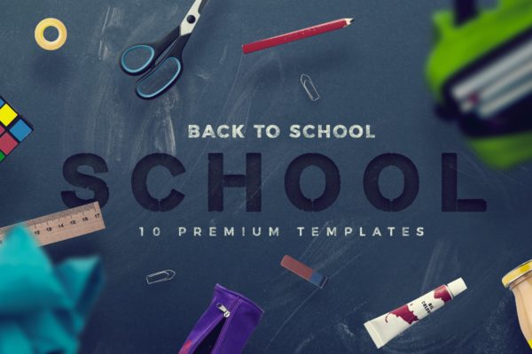 学校黑板办公文具场景海报样机模板 Back To School – 10 Premium Hero Image Templates