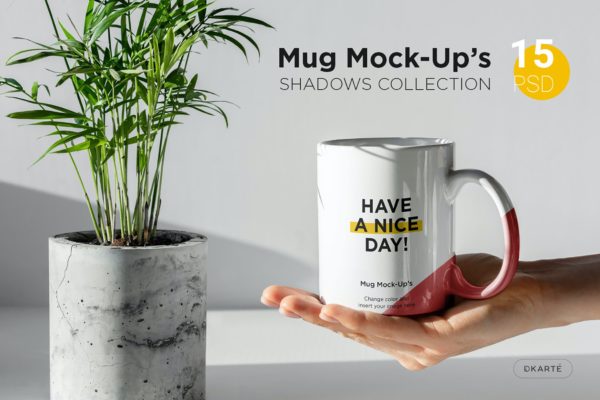 15款马克杯陶瓷杯印花设计展示样机模板 Mug Mockups Shadows Collection