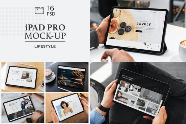 16款自适应网站设计iPad Pro屏幕展示样机模板 iPad Pro Responsive Mockup