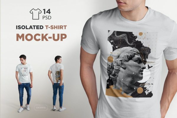 14款男士T恤半袖印花设计展示样机模板 Isolated T-Shirt Mockup