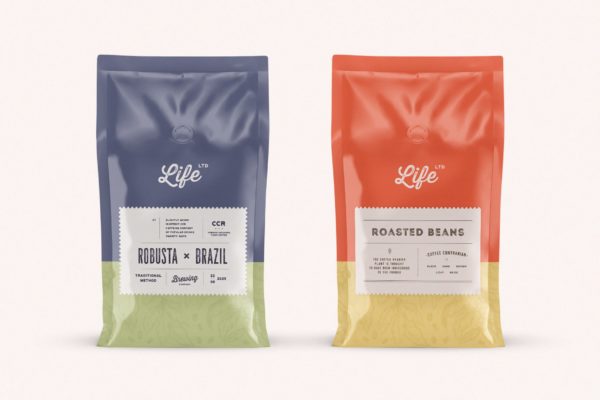 光泽咖啡包装袋外观设计展示样机模板 Standing Coffee Bag Mockups