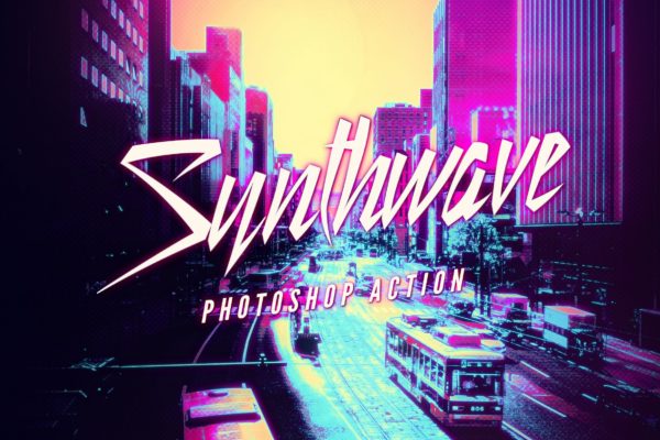 80年代复古蒸汽波效果照片处理PS动作 Synthwave Photoshop Action