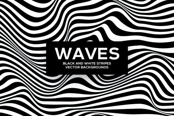 10款黑白条纹波形矢量背景纹理 Black And White Striped Waves Vector Backgrounds