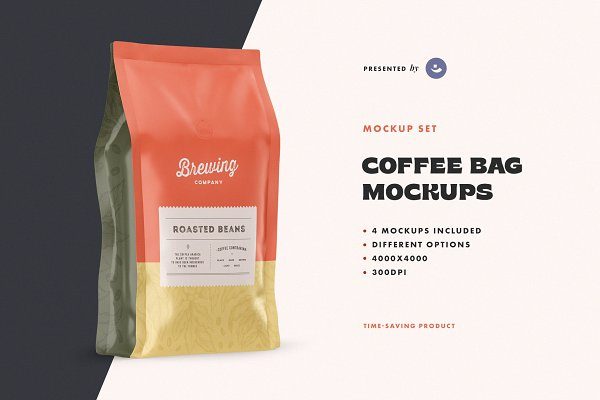 4款咖啡袋印花设计展示样机模板 Coffee Bag Mockup Set