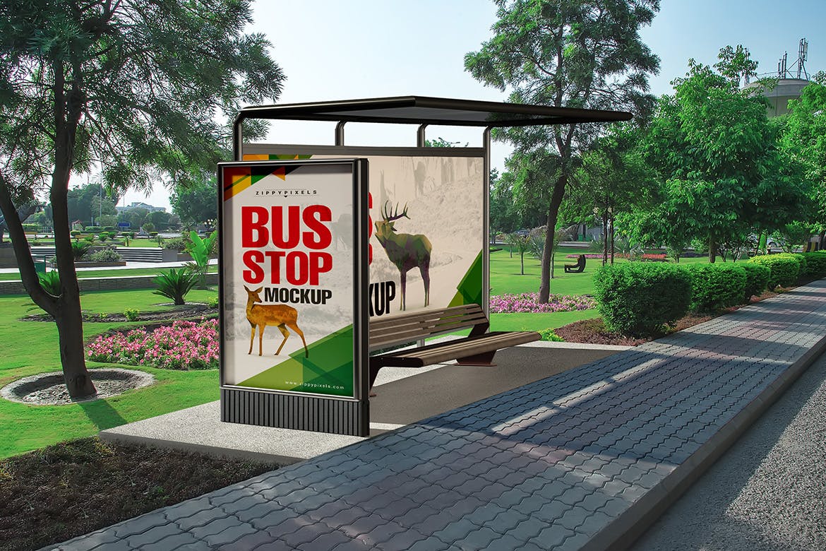 6款公交汽車站燈箱廣告牌樣機模板 bus stand mockups – 早道大咖