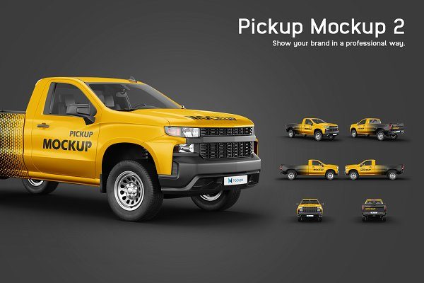 载货运输皮卡车身广告设计样机模板 Pickup Mockup 2
