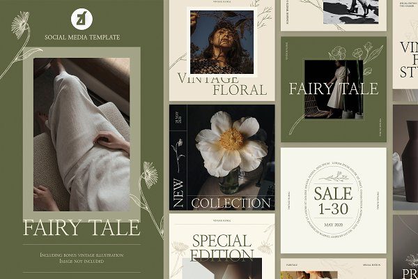 梦幻服装品牌推广新媒体海报PSD模板 Fairy Tales Social Media Template