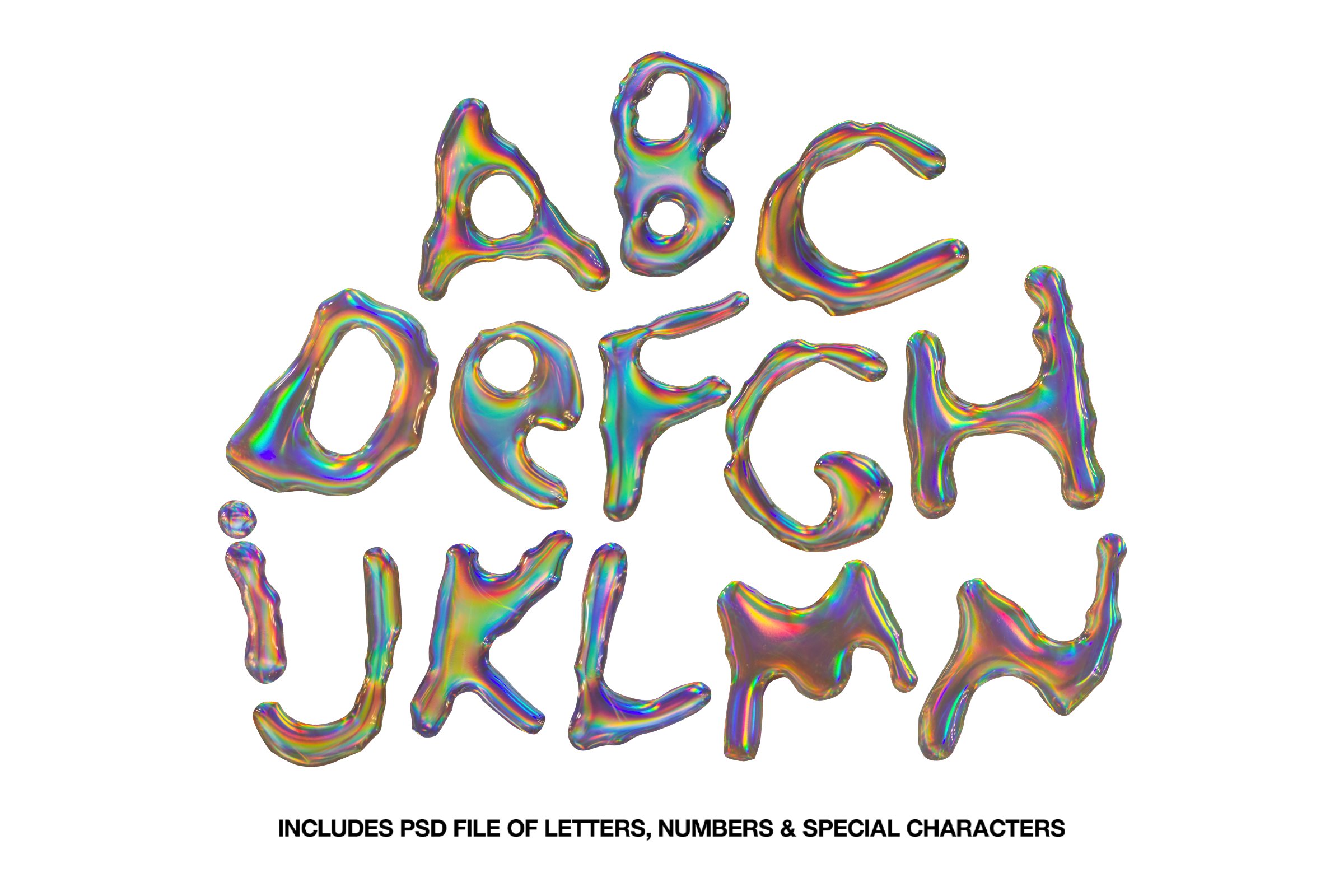 炫彩全息渐变水滴字母数字镭射背景纹理素材 holodrip ╟ holographic