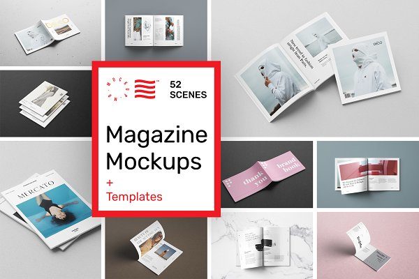 52个多场景画册杂志设计展示样机模板 Magazine Mockups – 52 Scenes