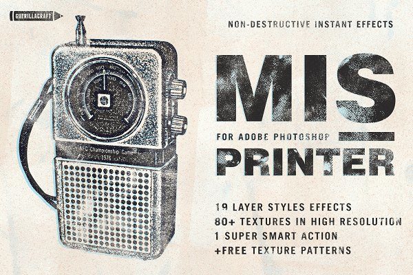复古半调粗糙印刷纹理效果海报广告PS样式 Misprinter For Adobe Photoshop