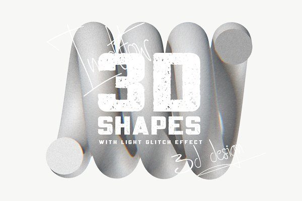 16款抽象3D立体艺术海报设计PNG几何图形素材 3D Shapes With Light Glitch Effect