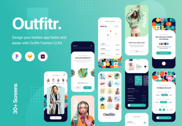 时尚潮流服装商城应用程序APP界面设计UI套件 Outfitr – Fashion UI Kit