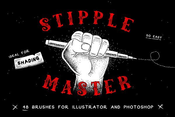 48款斑点纹理矢量笔刷素材 Stipple Master AI & PS Brushes
