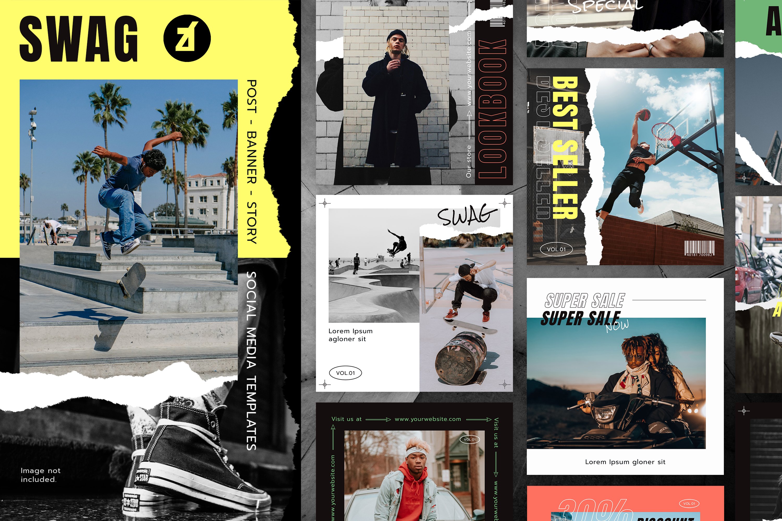 潮流撕纸效果新媒体推广海报模板swagsocialmediatemplate