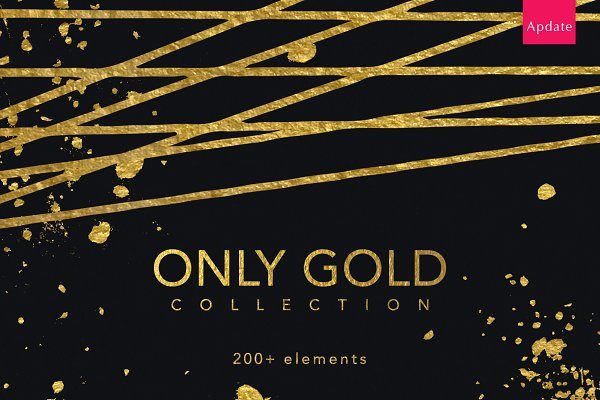 黄金元素抽象花卉形状字母图形纹理素材 Only Gold Collection