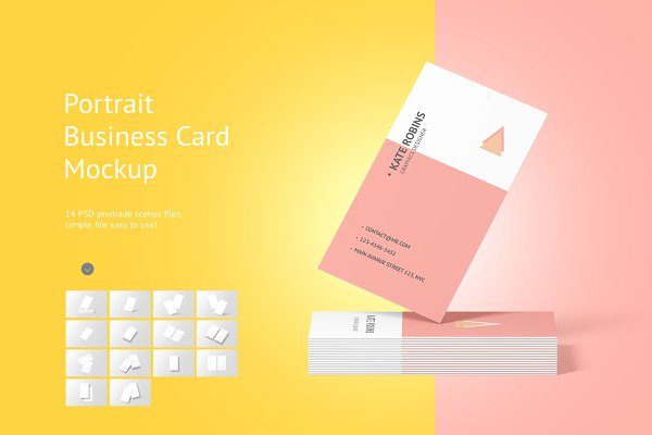 14款商务个人名片卡片设计展示样机 Portrait Business Card Mockup