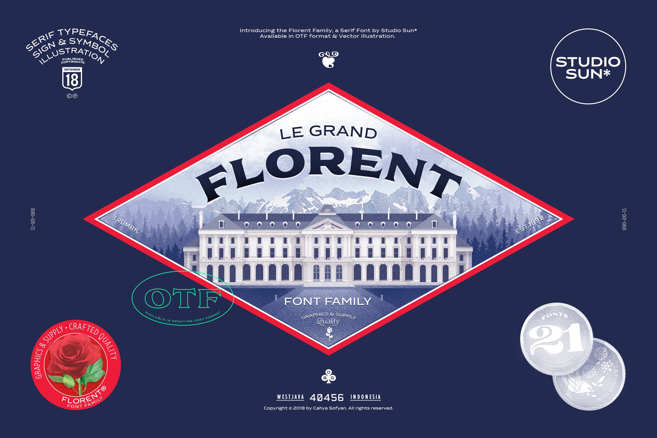复古贴纸标签印刷衬线英文字体 Florent – Font Family by Sundance Tipografia插图