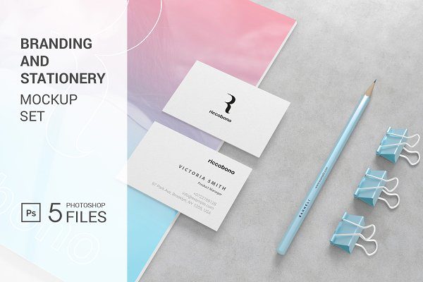 5款品牌VI设计办公用品展示样机 Branding And Stationery Mockup