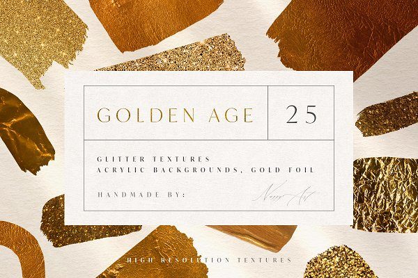 25款豪华闪光黄金铝箔丙烯酸背景纹理素材 25 Golden Age Luxury Textures