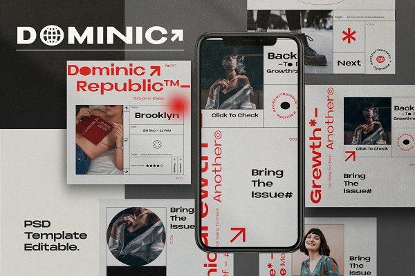 潮流品牌推广新媒体海报设计模板 Dominic – Social Media Kit