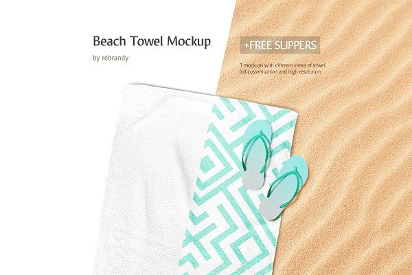6款沙滩巾毛巾设计展示样机 Beach Towel Mockup